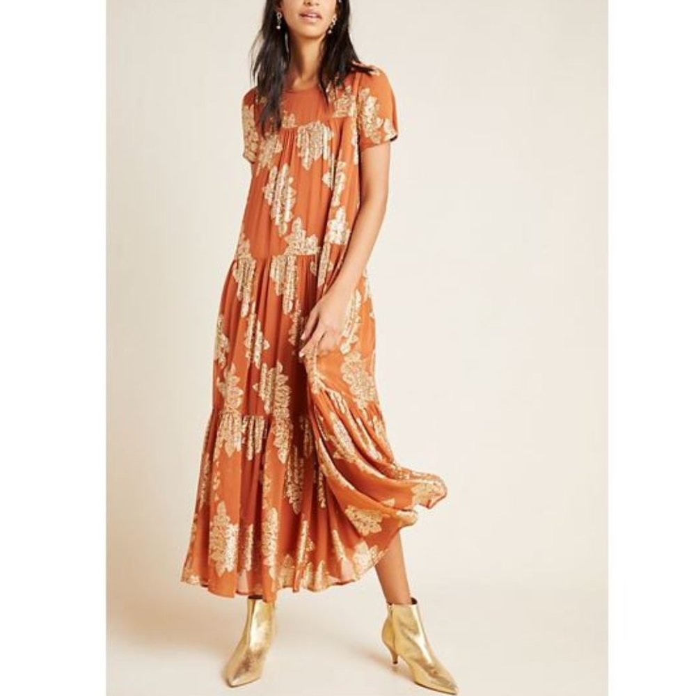 Anthropologie Jocasta Metallic Maxi Dress
